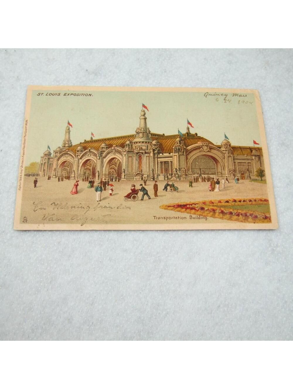 Antique 1904 St Louis Worlds Fair Postcard Transportation Building Posted Stamp - Picture 7 of 12